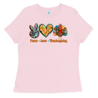 Bubblegum Pink peace love thanksgiving Ladies Tee - BarkalooDesign