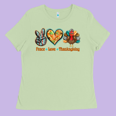 Peace Love Thanksgiving Ladies Tee Designed By Barkaloodesign