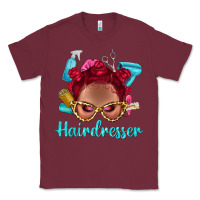 Burgundy Afro Bantu Knots Red Hairdresser With Leopard Glasses Bbs Classic Tee - BundleAndBundleShop