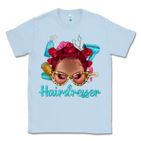 Dusty Blue Afro Bantu Knots Red Hairdresser With Leopard Glasses Bbs Classic Tee - BundleAndBundleShop