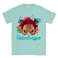 Seafoam Afro Bantu Knots Red Hairdresser With Leopard Glasses Bbs Classic Tee - BundleAndBundleShop
