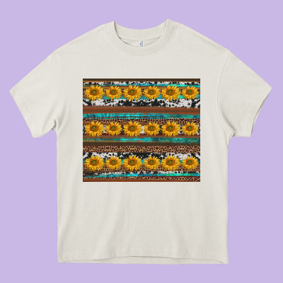 Sunflowers Leopard Cowhide Turquoise Heavy Core Tee Designed By Barkaloodesign