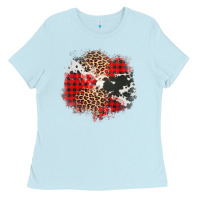Baby Blue leopard cowhide Christmas plaid patches Ladies Tee - Jasminsmagicworld
