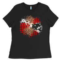 Black leopard cowhide Christmas plaid patches Ladies Tee - Jasminsmagicworld