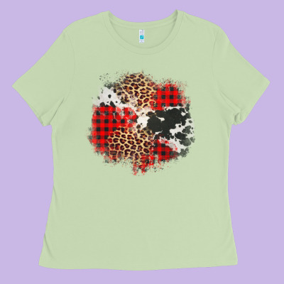 Leopard Cowhide Christmas Plaid Patches Ladies Tee Designed By Jasminsmagicworld