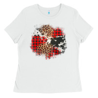 White leopard cowhide Christmas plaid patches Ladies Tee - Jasminsmagicworld