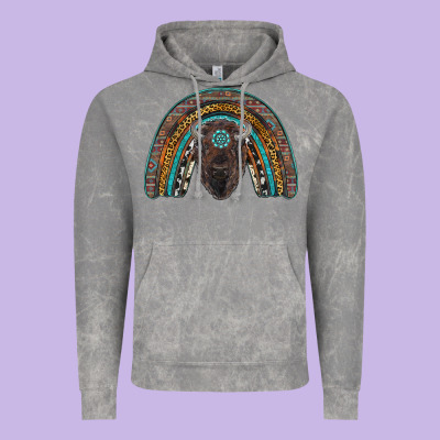 Western Rainbow With Bison Vintage Hoodie Designed By Ranaportraitstore