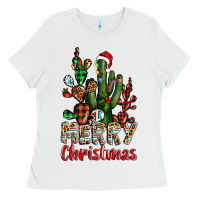White merry christmas cactus western Ladies Tee - BarkalooDesign