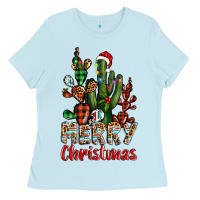 Baby Blue merry christmas cactus western Ladies Tee - BarkalooDesign