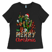 Black merry christmas cactus western Ladies Tee - BarkalooDesign