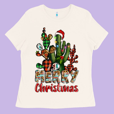 Merry Christmas Cactus Western Ladies Tee Designed By Barkaloodesign