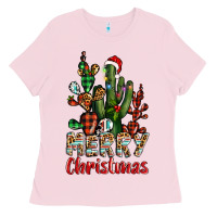 Bubblegum Pink merry christmas cactus western Ladies Tee - BarkalooDesign