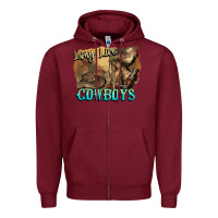 Burgundy Long live Cowboys boots hat Zipper Hoodie - HowdyJamesFarm