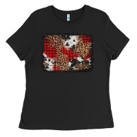 Black distressed cowhide leopard christmas background Ladies Tee - Jasminsmagicworld