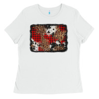 White distressed cowhide leopard christmas background Ladies Tee - Jasminsmagicworld