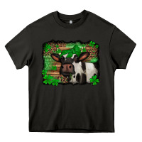 Asphalt st Patricks cow with leopard background holstein cow Heavy Core Tee - Jasminsmagicworld