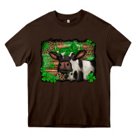 Chocolate Brown st Patricks cow with leopard background holstein cow Heavy Core Tee - Jasminsmagicworld