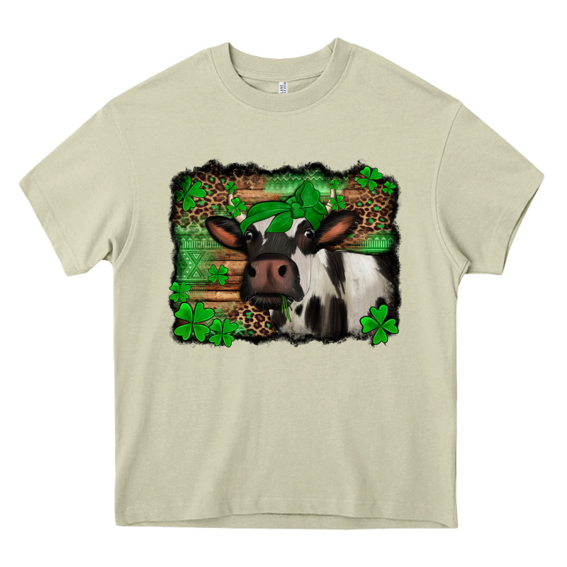 St Patricks Cow With Leopard Background Holstein Cow Heavy Core Tee by Jasminsmagicworld | Teevron