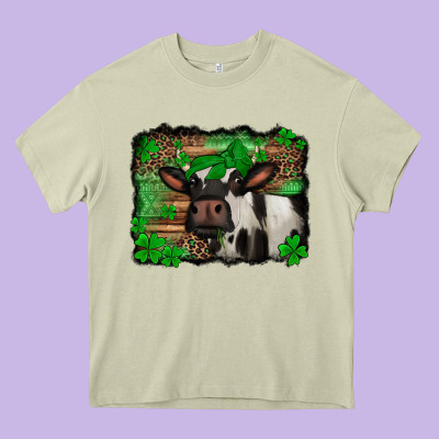 St Patricks Cow With Leopard Background Holstein Cow Heavy Core Tee Designed By Jasminsmagicworld