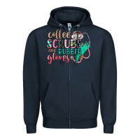 Navy coffee scrubs and rubber gloves Zipper Hoodie - CowGirlArtShop