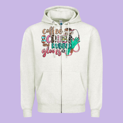 Coffee Scrubs And Rubber Gloves Zipper Hoodie Designed By Cowgirlartshop