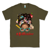 Army Green Afro Messy Bun Best Teacher With Leopard Glasses Bbs Classic Tee - BundleAndBundleShop