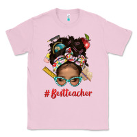 Afro Messy Bun Best Teacher With Leopard Glasses Bbs Classic Tee | Teevron