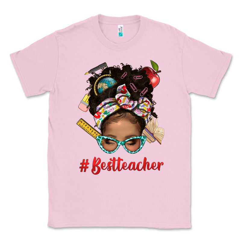 Afro Messy Bun Best Teacher With Leopard Glasses Bbs Classic Tee by BundleAndBundleShop | Teevron