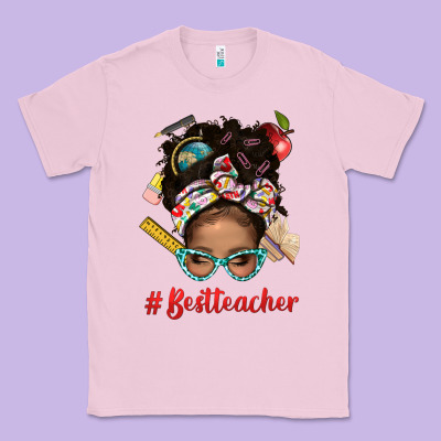 Afro Messy Bun Best Teacher With Leopard Glasses Bbs Classic Tee Designed By Bundleandbundleshop