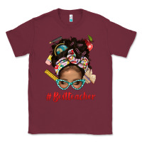 Burgundy Afro Messy Bun Best Teacher With Leopard Glasses Bbs Classic Tee - BundleAndBundleShop