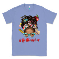 Colony Blue Afro Messy Bun Best Teacher With Leopard Glasses Bbs Classic Tee - BundleAndBundleShop