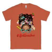 Copper Afro Messy Bun Best Teacher With Leopard Glasses Bbs Classic Tee - BundleAndBundleShop