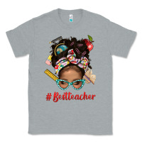 Heather Grey Afro Messy Bun Best Teacher With Leopard Glasses Bbs Classic Tee - BundleAndBundleShop