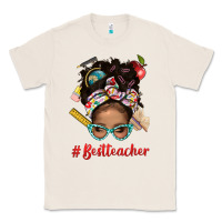 Natural Afro Messy Bun Best Teacher With Leopard Glasses Bbs Classic Tee - BundleAndBundleShop