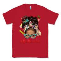 Red Afro Messy Bun Best Teacher With Leopard Glasses Bbs Classic Tee - BundleAndBundleShop
