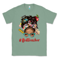 Sage Afro Messy Bun Best Teacher With Leopard Glasses Bbs Classic Tee - BundleAndBundleShop