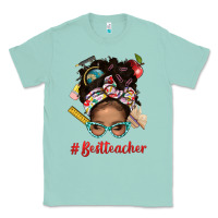 Seafoam Afro Messy Bun Best Teacher With Leopard Glasses Bbs Classic Tee - BundleAndBundleShop