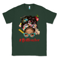 Sports Green Afro Messy Bun Best Teacher With Leopard Glasses Bbs Classic Tee - BundleAndBundleShop