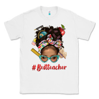 White Afro Messy Bun Best Teacher With Leopard Glasses Bbs Classic Tee - BundleAndBundleShop