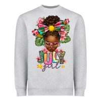 Heather Grey July Girl Afro Woman Summer Heavyweight Sweatshirt - texasbilliewilder