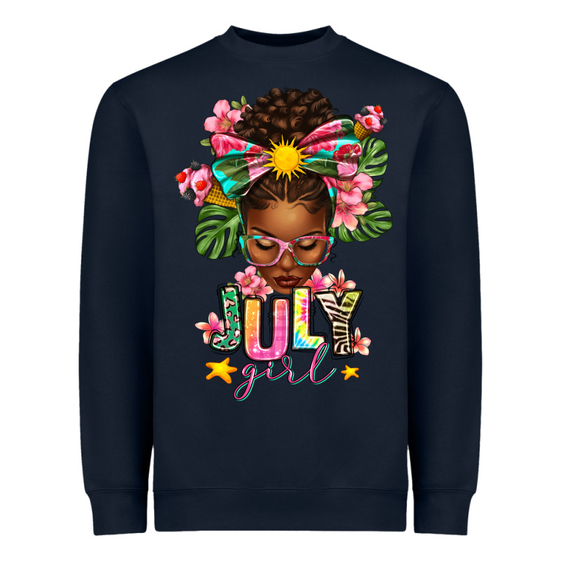 July Girl Afro Woman Summer Heavyweight Sweatshirt by texasbilliewilder | Teevron