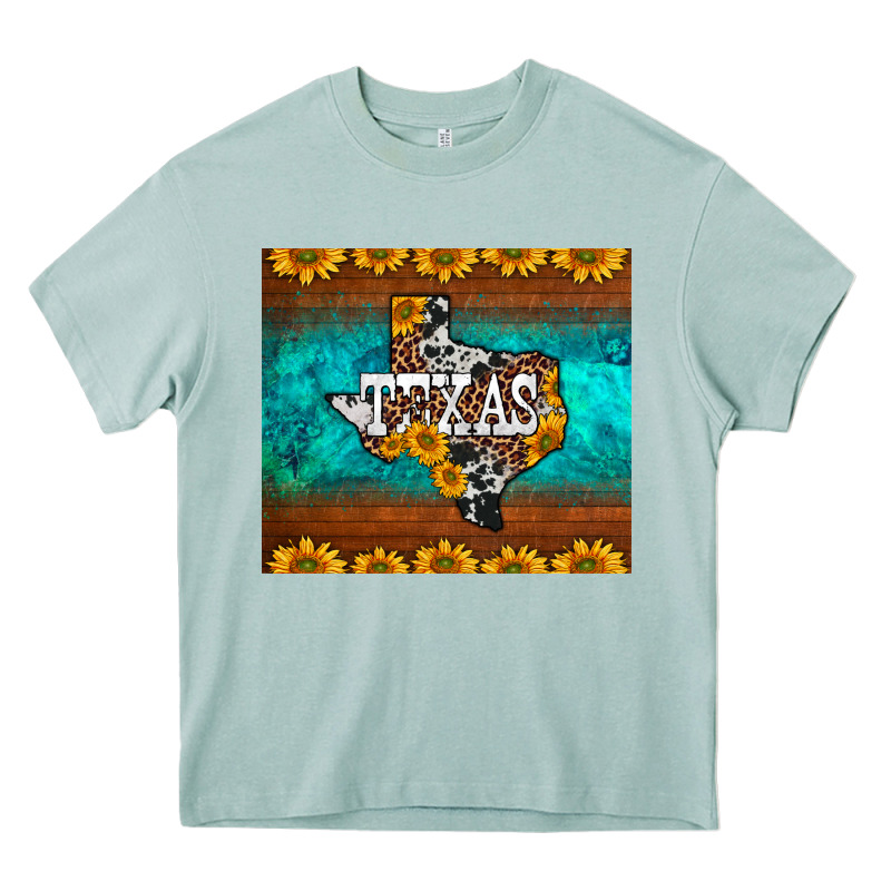 Sunflowers Cowhide Leopard Texas Map Heavy Core Tee by BarkalooDesign | Teevron