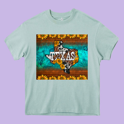 Sunflowers Cowhide Leopard Texas Map Heavy Core Tee Designed By Barkaloodesign