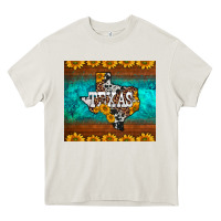 Cream sunflowers cowhide leopard texas map Heavy Core Tee - BarkalooDesign