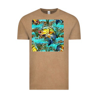 Lake Fish And Reeds With Leopard Seamless Pattern Bbs Vintage Tee | Teevron