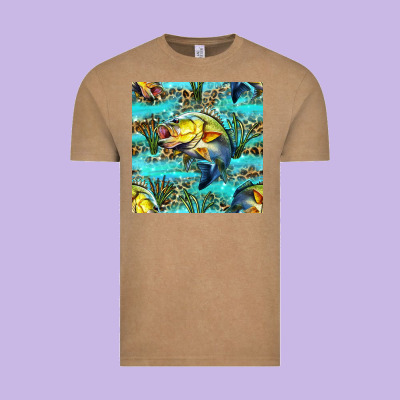Lake Fish And Reeds With Leopard Seamless Pattern Bbs Vintage Tee Designed By Bundleandbundleshop
