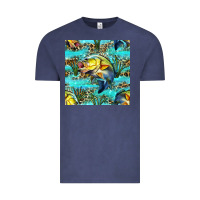 Vintage Denim Lake Fish And Reeds With Leopard Seamless Pattern Bbs Vintage Tee - BundleAndBundleShop