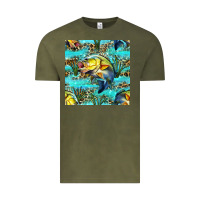 Vintage Olive Lake Fish And Reeds With Leopard Seamless Pattern Bbs Vintage Tee - BundleAndBundleShop