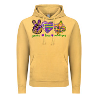 Vintage Mustard Peace Love Mardi Gras Vintage Hoodie - BundleAndBundleShop