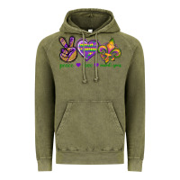 Vintage Olive Peace Love Mardi Gras Vintage Hoodie - BundleAndBundleShop